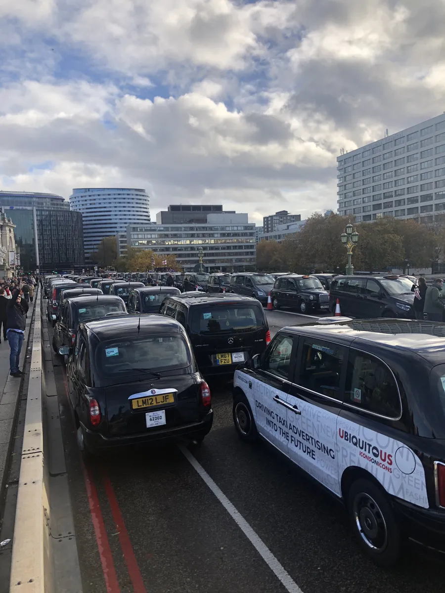 Taxi lined up on Westminster Bridge